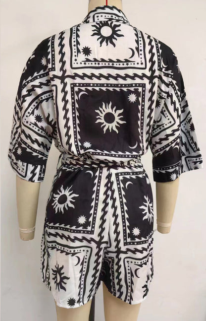 Mono sexy con estampado geométrico y escote en V (4 colores)