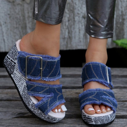 Casual Patchwork Round Comfortable Out Door Wedges Shoes (Heel Height 3.15in)