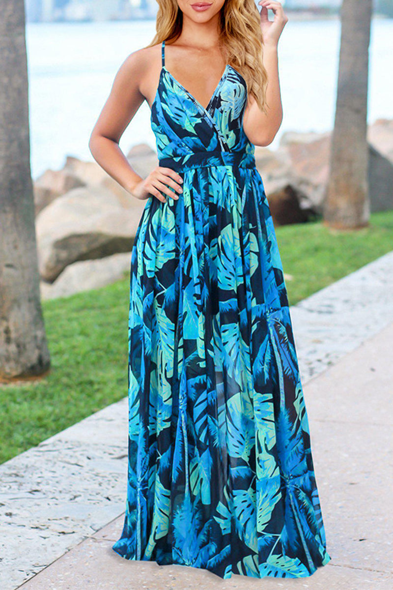 Vestidos sexis de vacaciones con estampado floral, escote en V y espalda descubierta