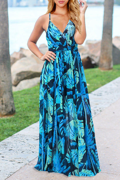 Vestidos sexis de vacaciones con estampado floral, escote en V y espalda descubierta