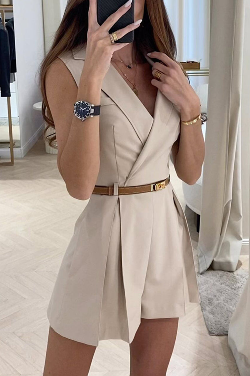 Mono de trabajo estilo británico liso sin cinturón, cuello en V, regular (sin cinturón)