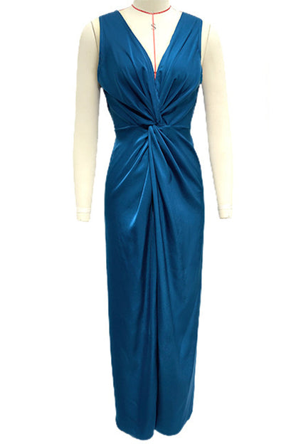 Vestido de noche sexy, formal, liso, con escote en V y pliegues (4 colores)