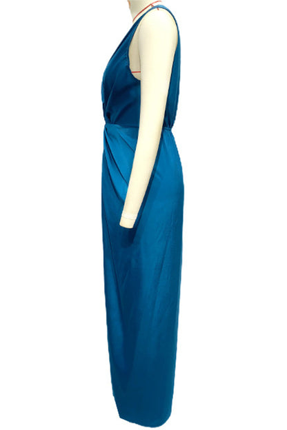 Vestido de noche sexy, formal, liso, con escote en V y pliegues (4 colores)