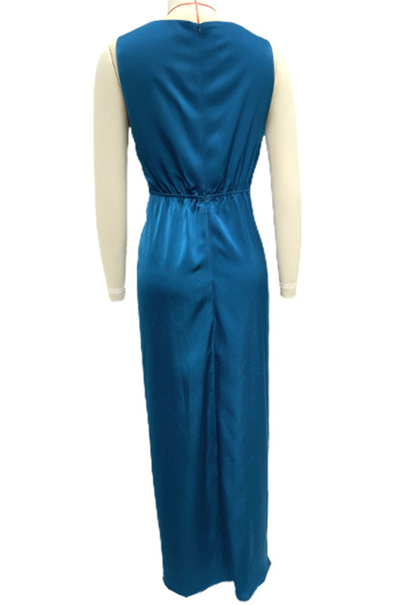 Vestido de noche sexy, formal, liso, con escote en V y pliegues (4 colores)