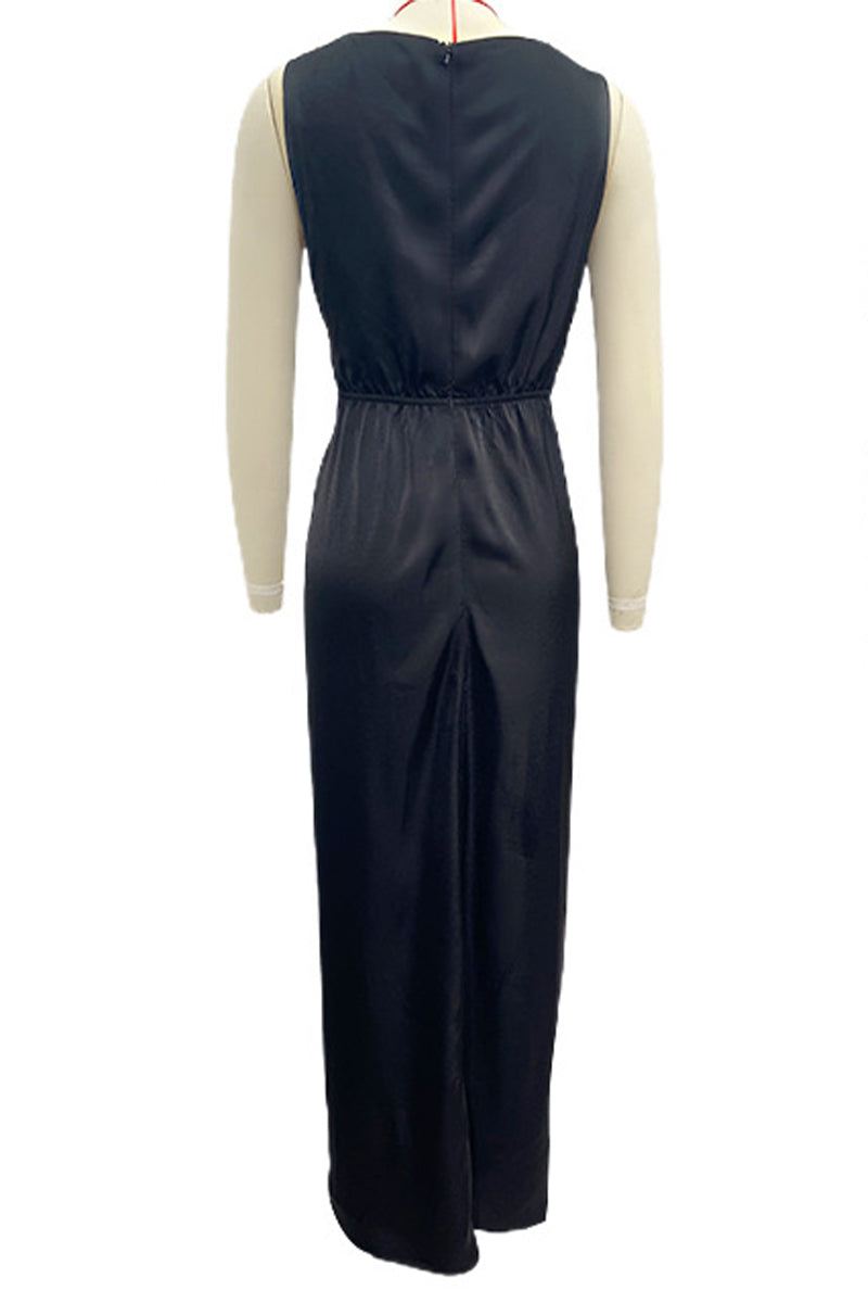 Vestido de noche sexy, formal, liso, con escote en V y pliegues (4 colores)