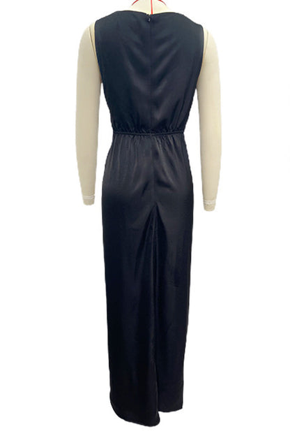 Vestido de noche sexy, formal, liso, con escote en V y pliegues (4 colores)