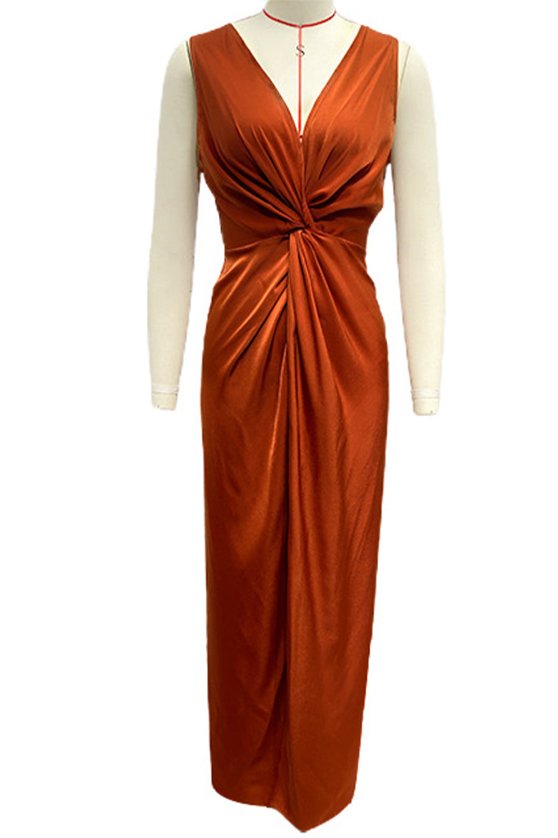 Vestido de noche sexy, formal, liso, con escote en V y pliegues (4 colores)