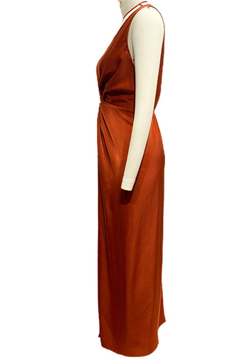 Vestido de noche sexy, formal, liso, con escote en V y pliegues (4 colores)