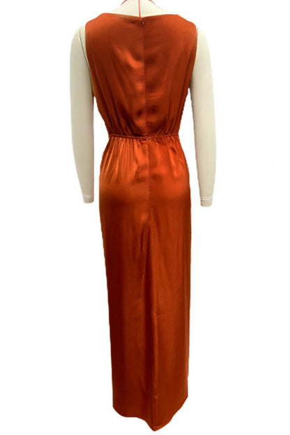 Vestido de noche sexy, formal, liso, con escote en V y pliegues (4 colores)