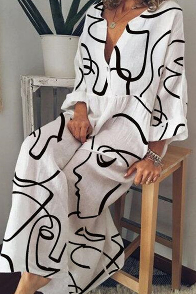 Vestidos casuales con cuello en V y estampado geométrico