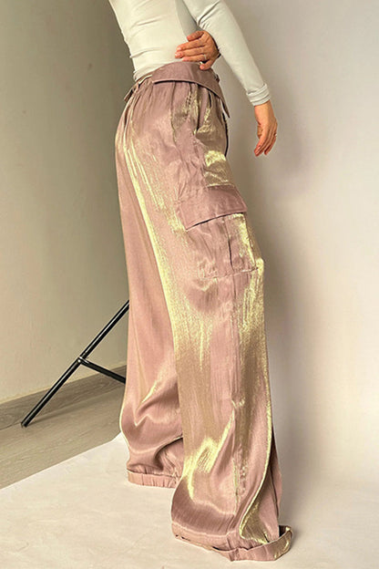 Pantalones rectos de cintura media holgados con bolsillos de cambio gradual (4 colores)