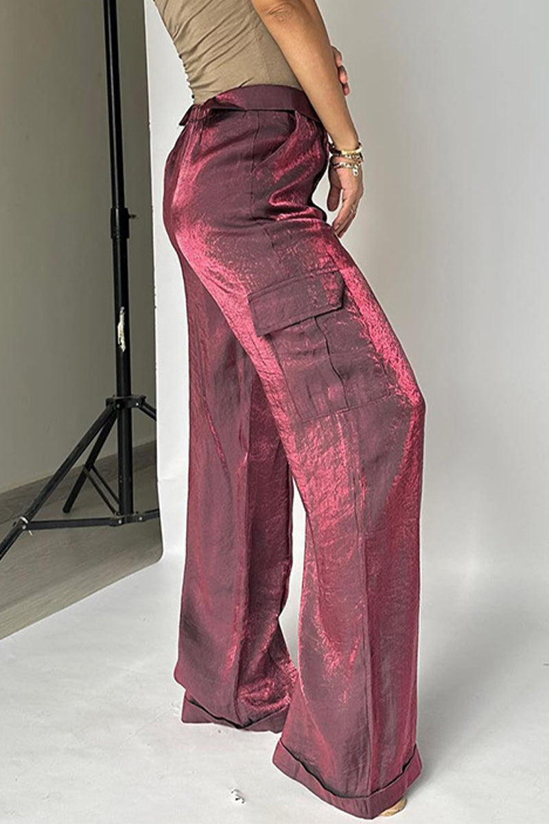 Pantalones rectos de cintura media holgados con bolsillos de cambio gradual (4 colores)