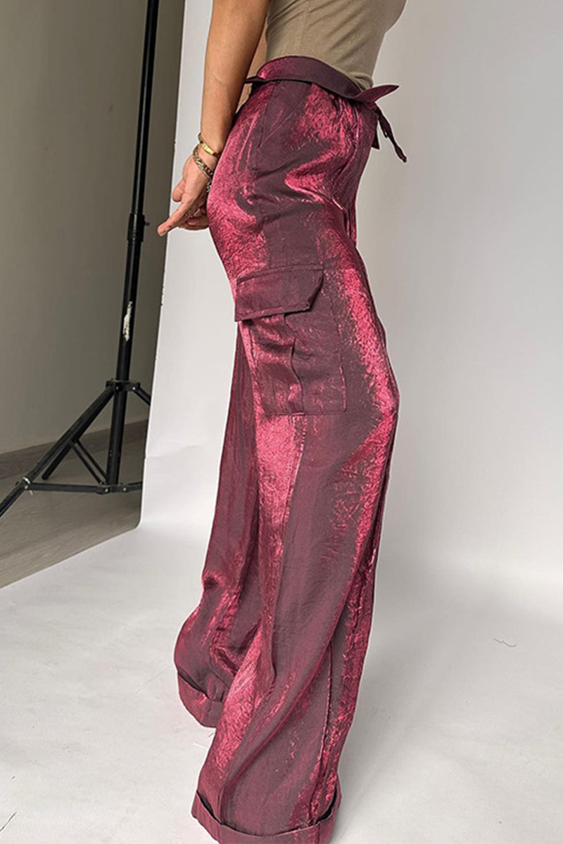 Pantalones rectos de cintura media holgados con bolsillos de cambio gradual (4 colores)