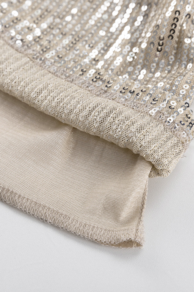 Vestidos sexis de fiesta con lentejuelas sólidas y cuello redondo con falda cruzada