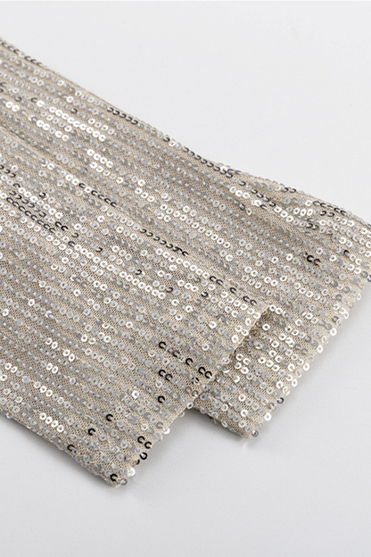 Vestidos sexis de fiesta con lentejuelas sólidas y cuello redondo con falda cruzada