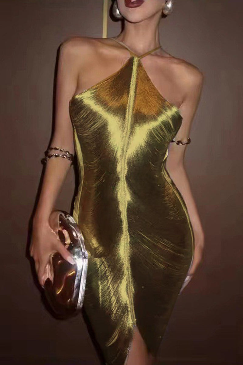 Vestido sexy sin mangas con cuello halter, espalda descubierta y borlas lisas (3 colores)