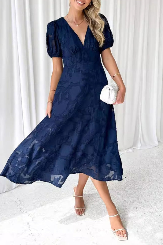 Elegant Solid Lace Pocket V Neck A Line Dresses(3 Colors)