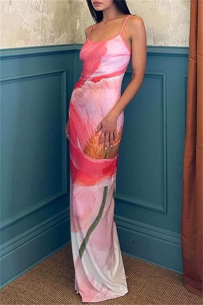 Vestidos largos casuales con tirantes finos, espalda descubierta y estampado