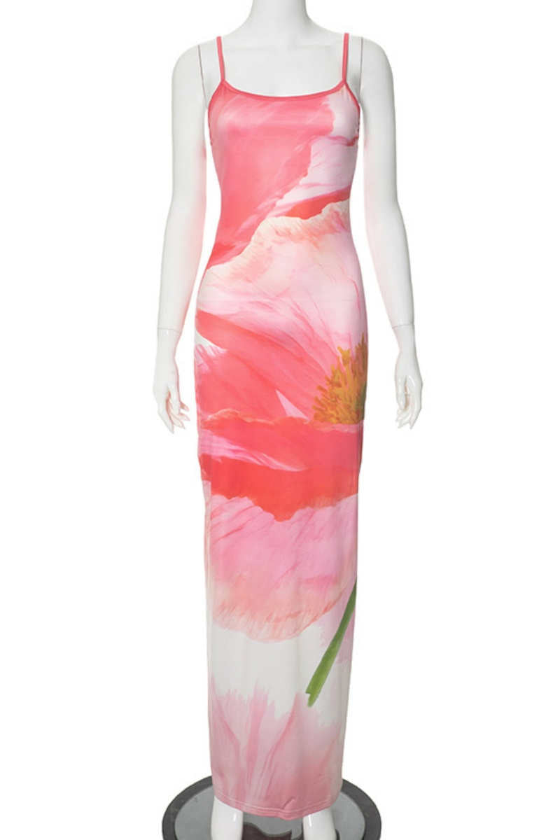 Vestidos largos casuales con tirantes finos, espalda descubierta y estampado