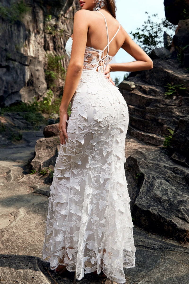 Vestidos largos sexis formales de color liso con patchwork transparente y espalda descubierta con tirantes finos