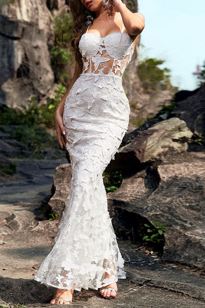 Vestidos largos sexis formales de color liso con patchwork transparente y espalda descubierta con tirantes finos