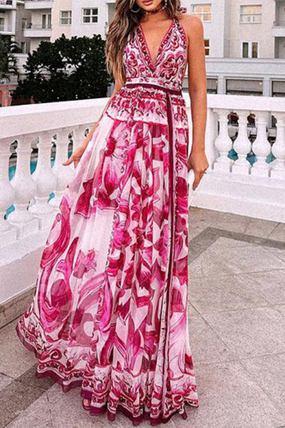 Vestidos sexis con estampado floral vintage, espalda descubierta y cuello halter