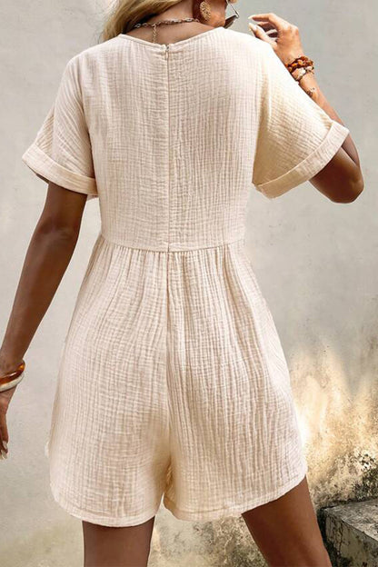 Mono holgado informal sencillo con cuello en V y bolsillos lisos (5 colores)