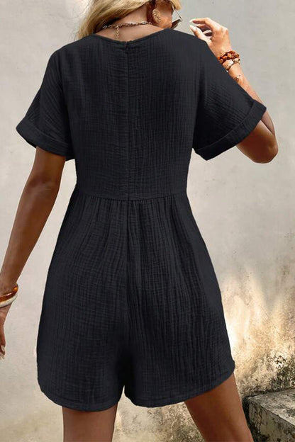 Mono holgado informal sencillo con cuello en V y bolsillos lisos (5 colores)