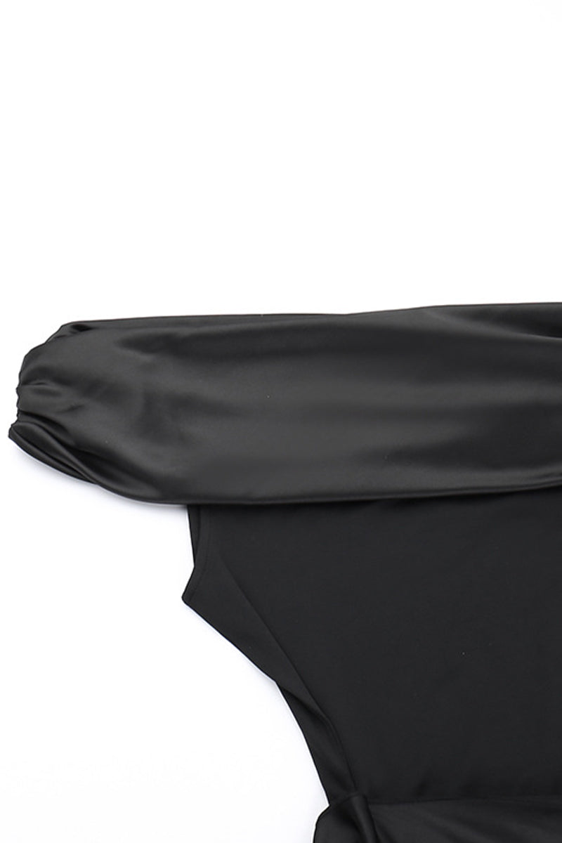 Vestidos de noche formales sexys de malla sólida con cuello oblicuo