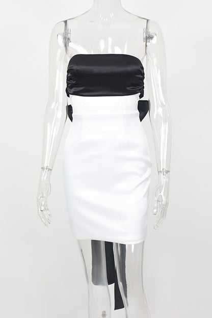 Vestidos sexys de falda cruzada sin tirantes, de color sólido y con lazo en contraste