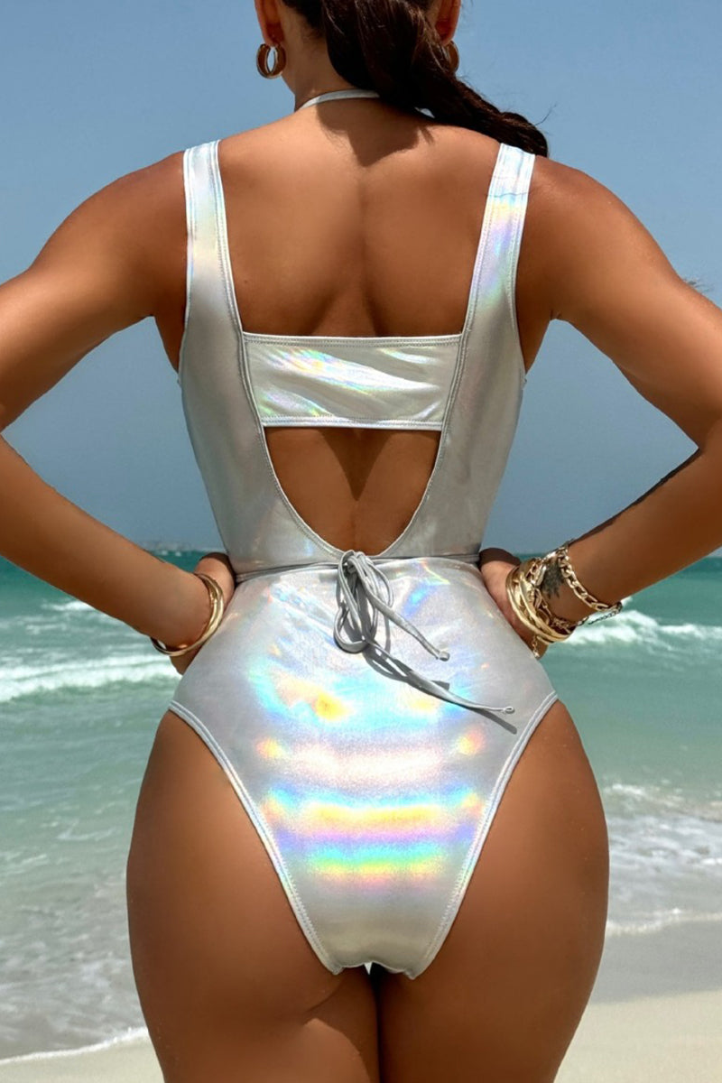 Traje de baño sexy de un solo hombro con espalda descubierta y frenillo ahuecado (con relleno)