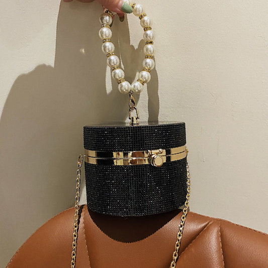 Bolsos informales de retazos con cadena de diamantes de imitación y perlas para fiestas diarias (3 colores)