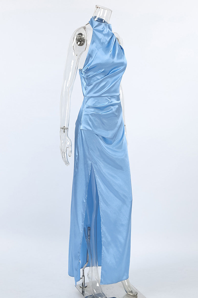 Vestidos de fiesta sexys de un solo paso con falda halter y abertura en color sólido