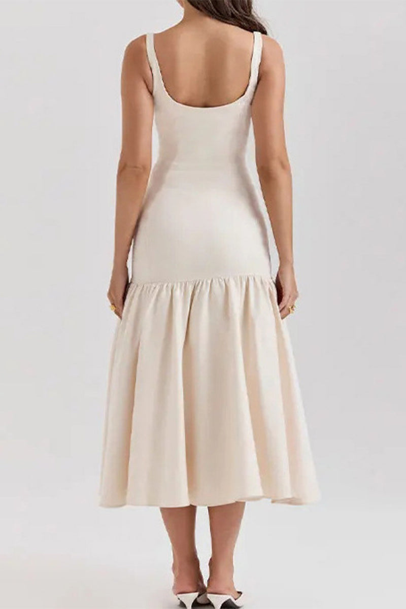 Vestidos sexis de color sólido con escote en U fruncido