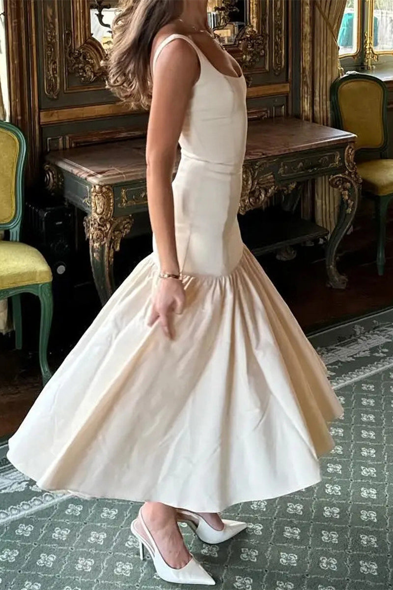 Vestidos sexis de color sólido con escote en U fruncido