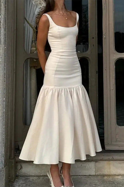 Vestidos sexis de color sólido con escote en U fruncido