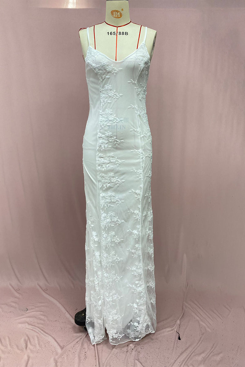 Vestidos de noche sexys de encaje de color sólido sin espalda y cuello en V (3 colores)