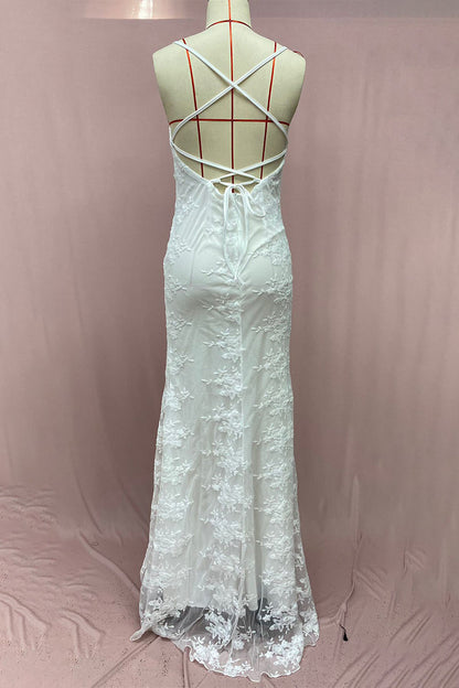 Vestidos de noche sexys de encaje de color sólido sin espalda y cuello en V (3 colores)