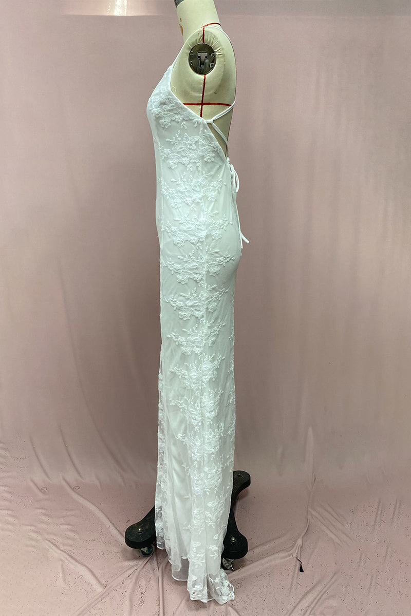 Vestidos de noche sexys de encaje de color sólido sin espalda y cuello en V (3 colores)