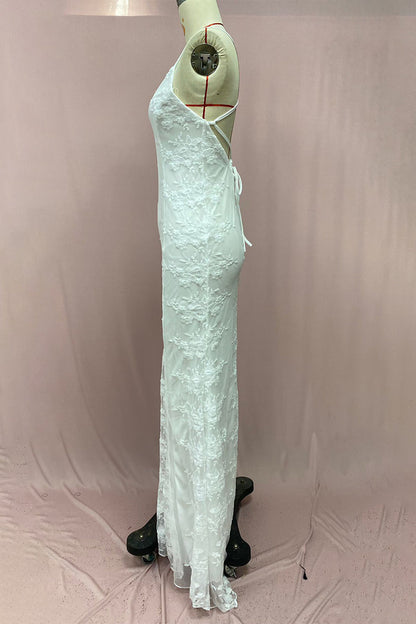 Vestidos de noche sexys de encaje de color sólido sin espalda y cuello en V (3 colores)