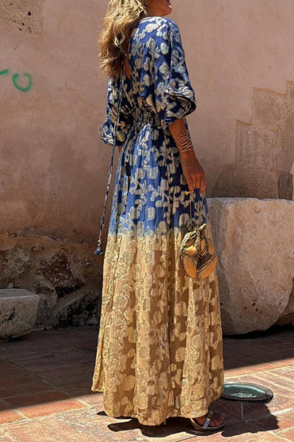 Mono holgado informal de diario con estampado degradado y estampado bronceado y cuello en V