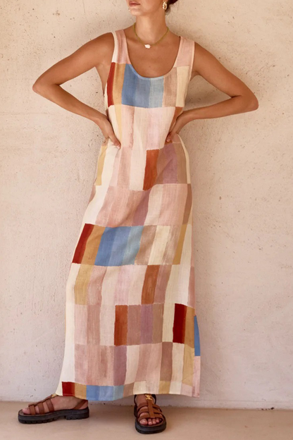 Cárdigan informal a cuadros con cuello en U y sin mangas