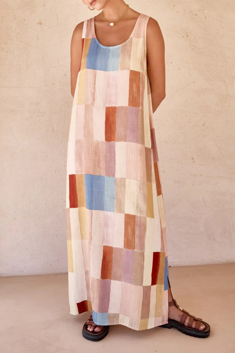 Cárdigan informal a cuadros con cuello en U y sin mangas