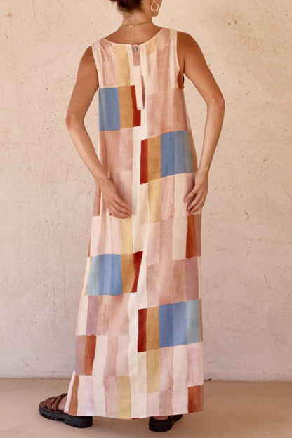 Cárdigan informal a cuadros con cuello en U y sin mangas