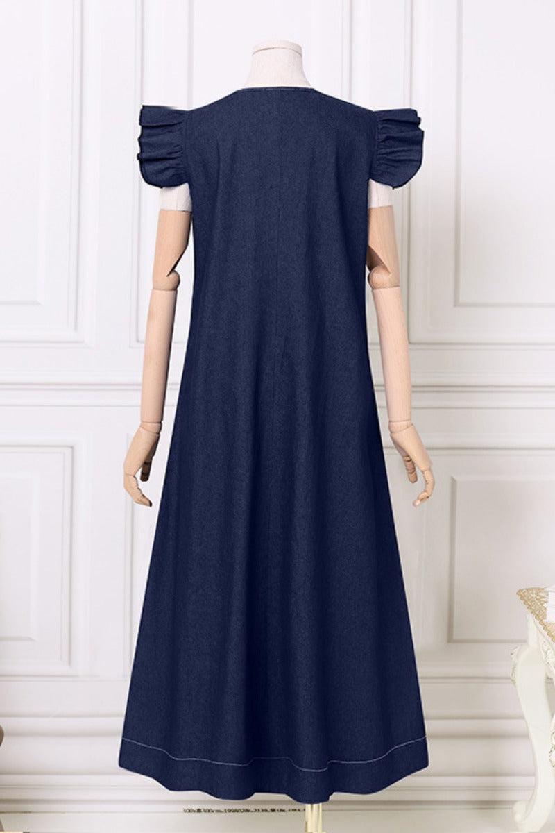 Vestidos vaqueros holgados informales de color liso con escote en V, sin mangas y básicos (3 colores)