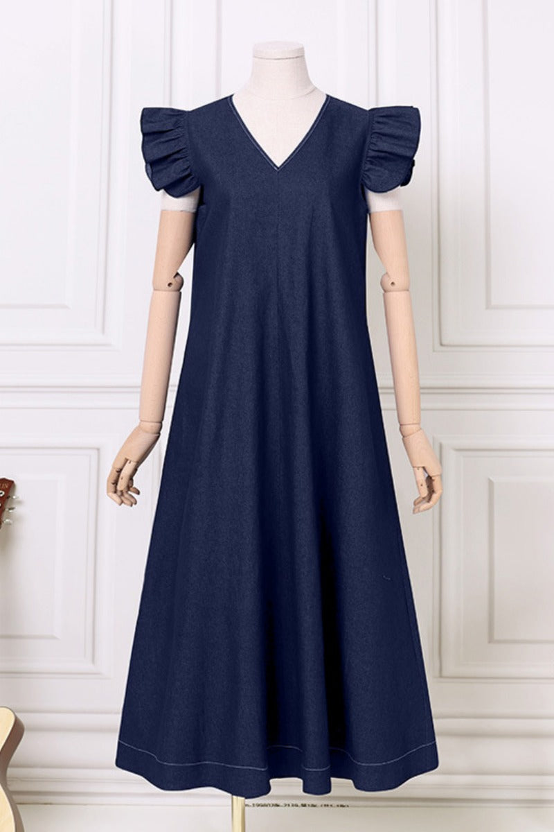 Vestidos vaqueros holgados informales de color liso con escote en V, sin mangas y básicos (3 colores)