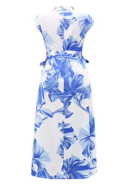 Vestidos largos casuales con cuello vuelto y botones con estampado floral