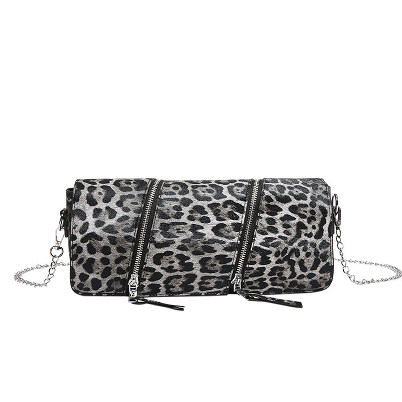 Bolsos casuales con cremallera, cadenas y patchwork con estampado de leopardo