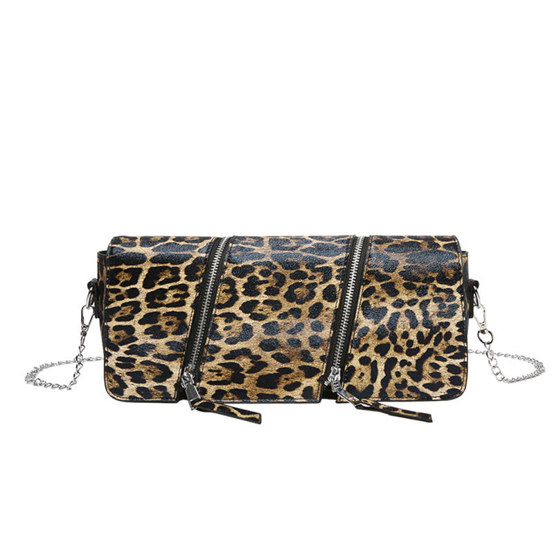 Bolsos casuales con cremallera, cadenas y patchwork con estampado de leopardo