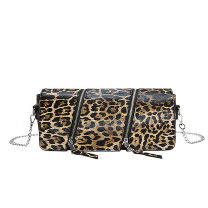 Bolsos casuales con cremallera, cadenas y patchwork con estampado de leopardo